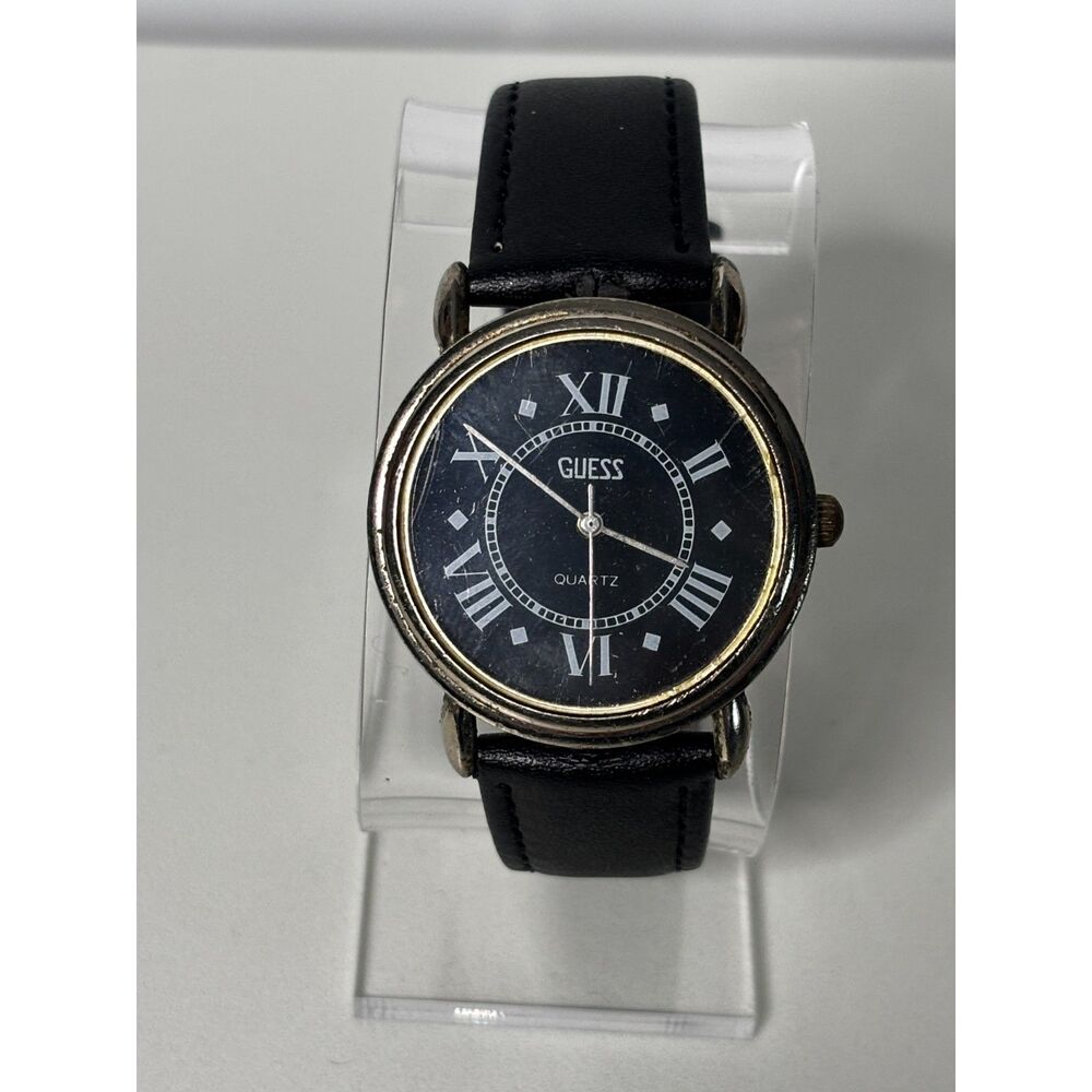 GUESS 1980s vintage quartz silver and black women's watch, working